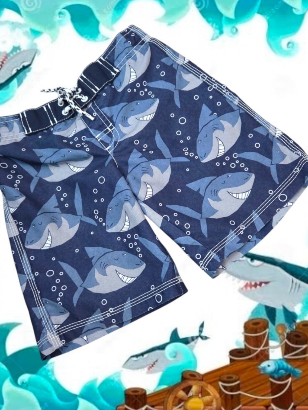 Gymboree Boy's Smiling Shark Theme Swim Trunks